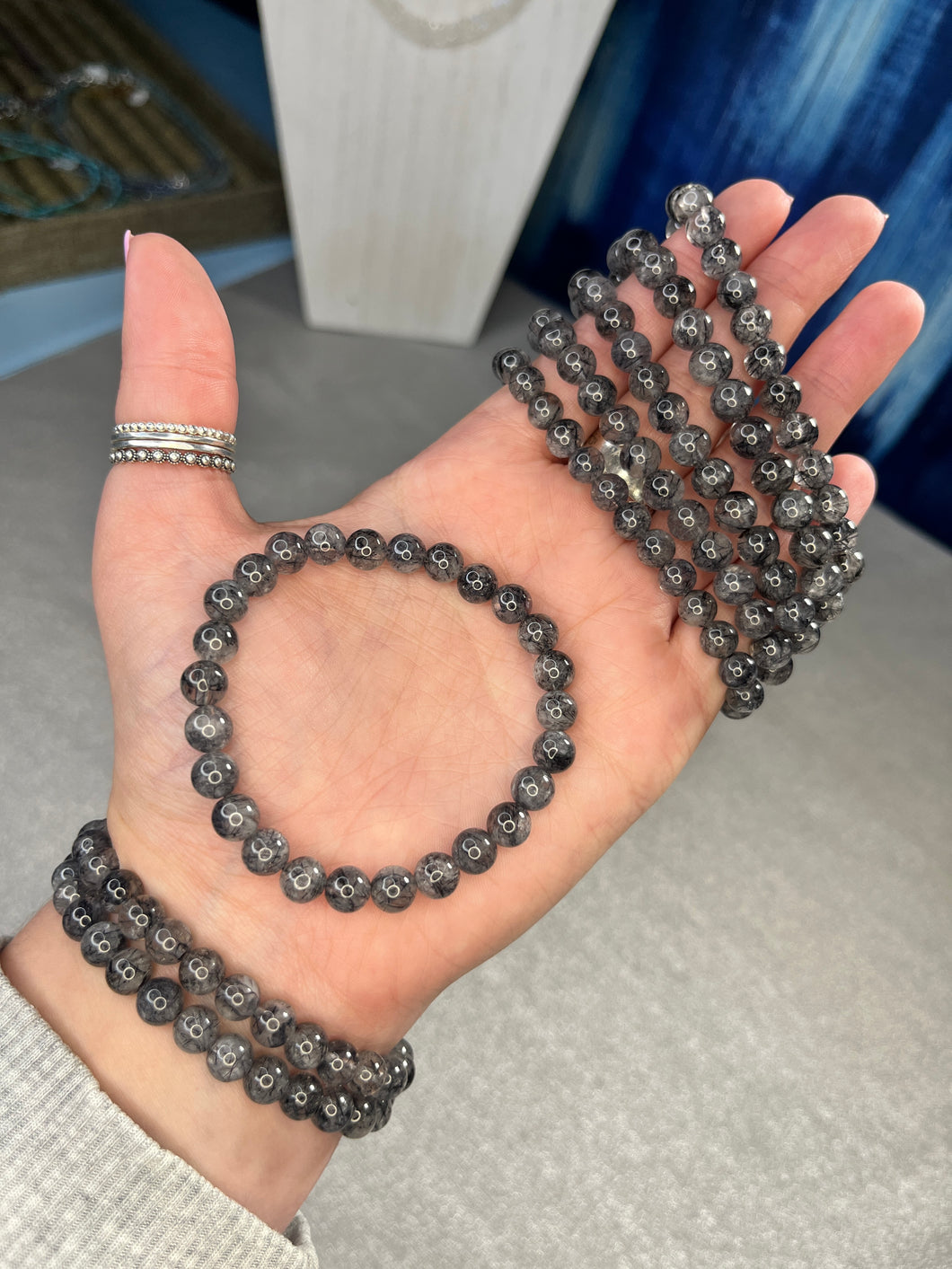 Black Tourmaline in Quartz stone bracelet