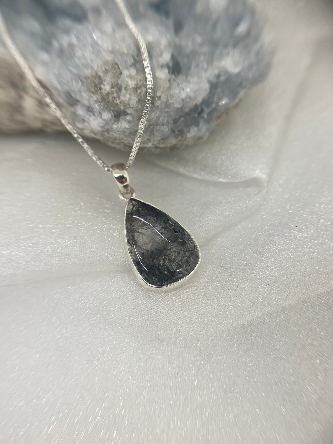 Black Tourmaline in Quartz pendant